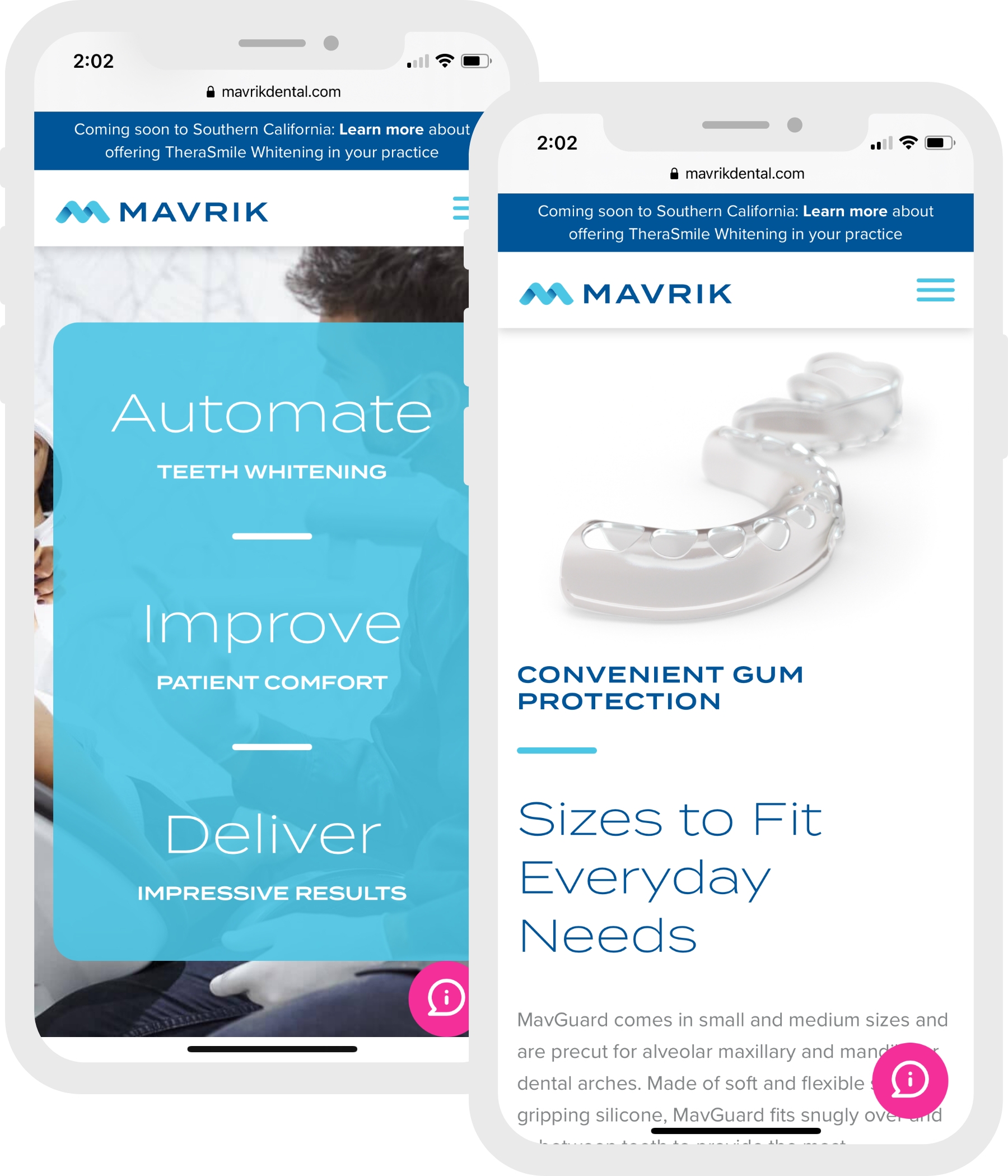 Mavrik Dental Website on Mobile